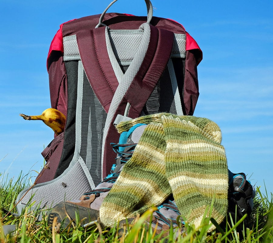 hiking gear in the ground