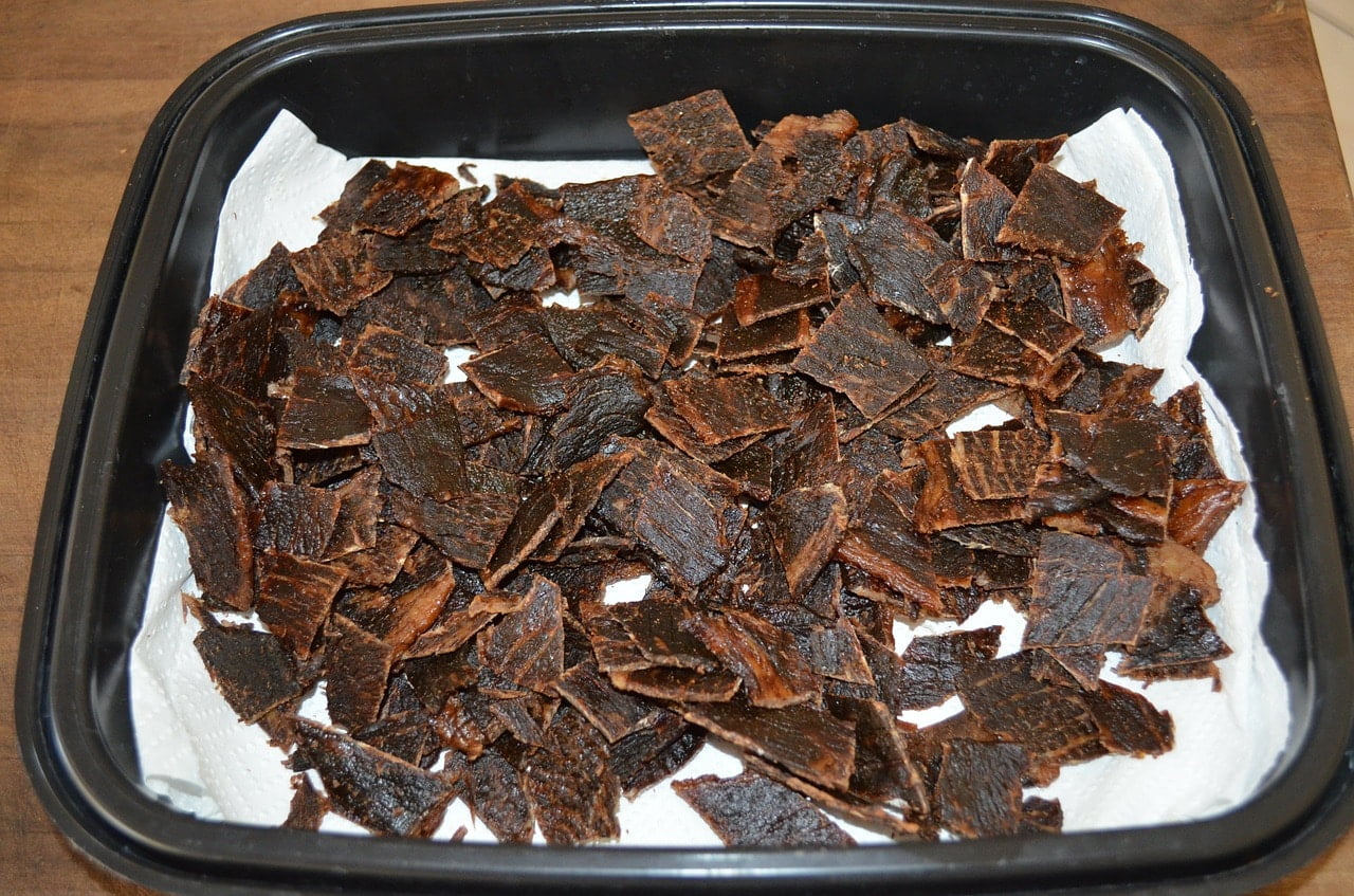 beef jerky placed on a tray